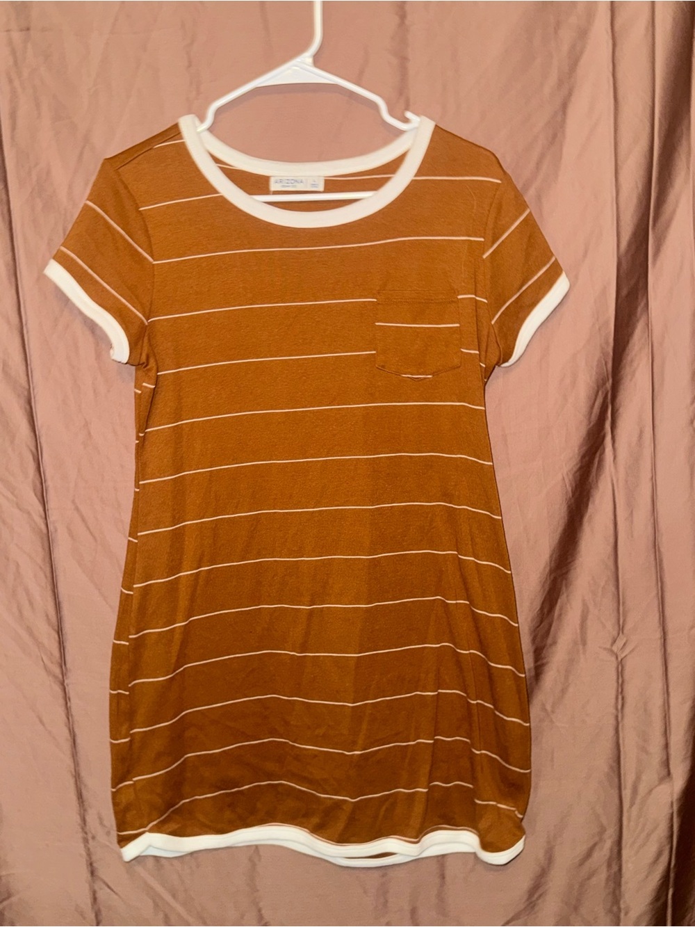 Arizona Jean Company Brown Striped Tee Shirt Dress with White Trim